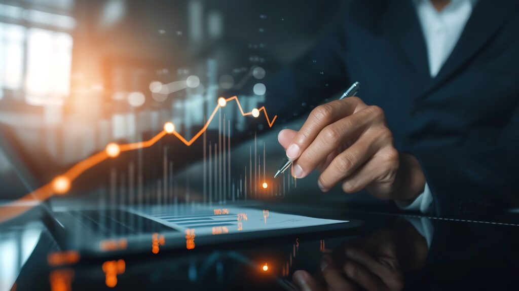 Business owner reviewing a financial forecast chart